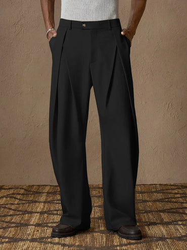 New Back Semi Elastic Waist Pleated Trousers Men Solid Color Italian Light Business Formal Pants