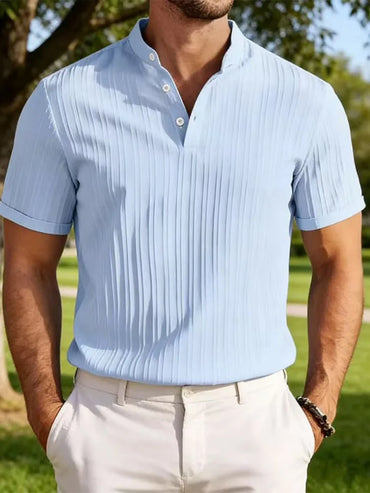 2026 Summer New Men's quick-drying Shirts Striped Jacquard Shirt Breathable Casual Comfortable Stylish Casual Short-Sleeved Top