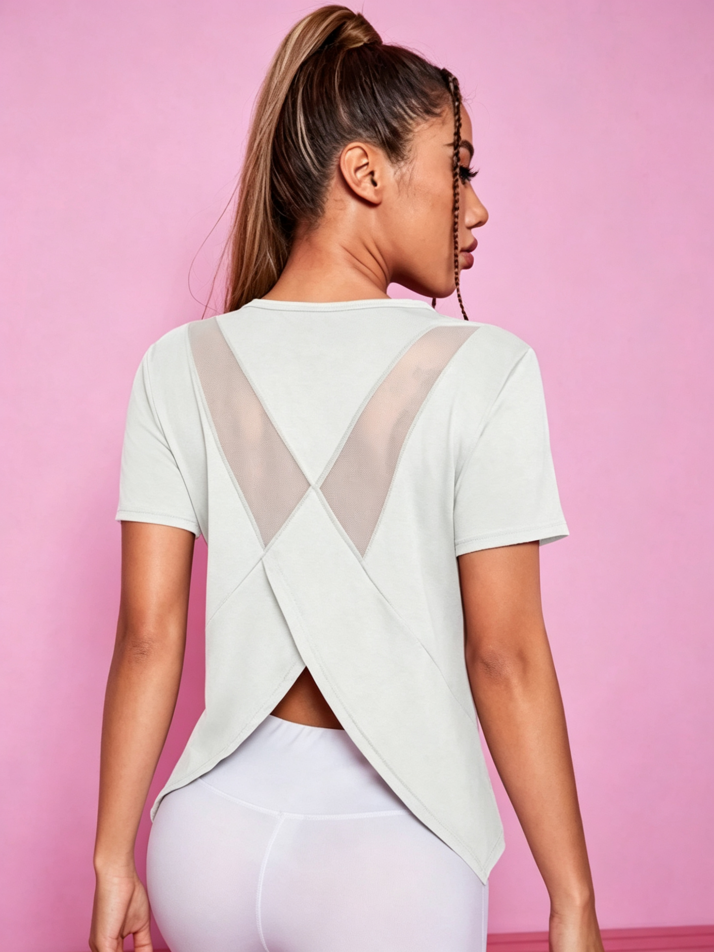 Yoga outfit women's summer sports T-shirt loose breathable quick drying top mesh back training fitness short sleeved