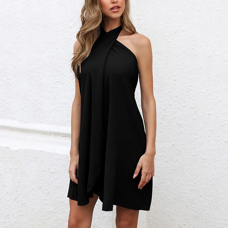Summer New Sleeveless Lace-up Casual Dress Women Sexy Off the Shoulder Backless Holiday Beachwear Mini Dress