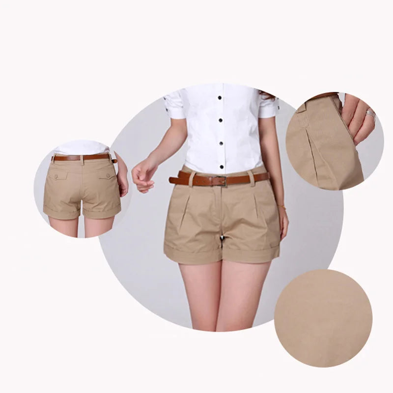 2023 Summer Korean Style Summer Woman Fashion Shorts Size S-2XL Khaki&White New Fashion Design Lady Casual Short