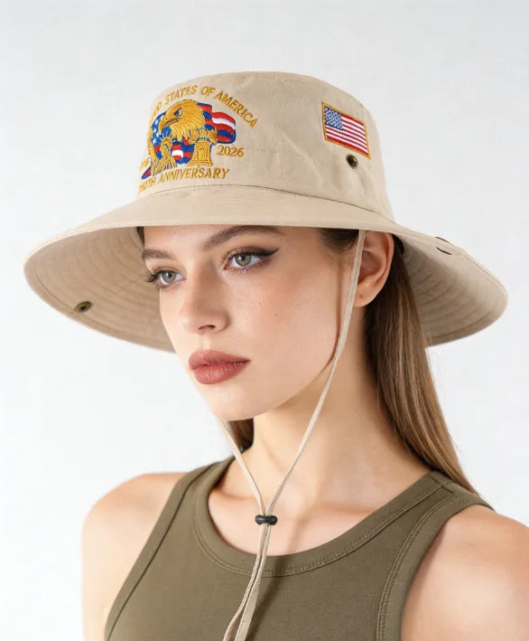 US 250th Anniversary Patriotic Bucket Hat Embroidered American Flag Eagle Fisherman Sun Hat 1776-2026 Souvenir Gift