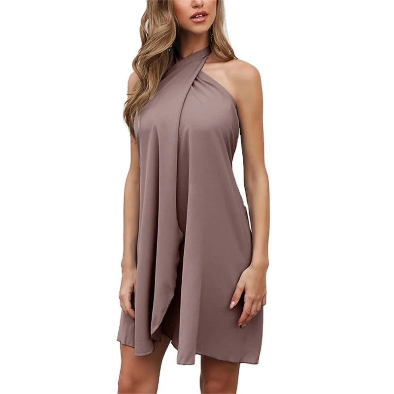 Summer New Sleeveless Lace-up Casual Dress Women Sexy Off the Shoulder Backless Holiday Beachwear Mini Dress