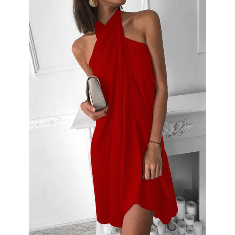 Summer New Sleeveless Lace-up Casual Dress Women Sexy Off the Shoulder Backless Holiday Beachwear Mini Dress