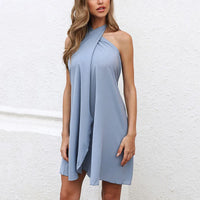 Summer New Sleeveless Lace-up Casual Dress Women Sexy Off the Shoulder Backless Holiday Beachwear Mini Dress