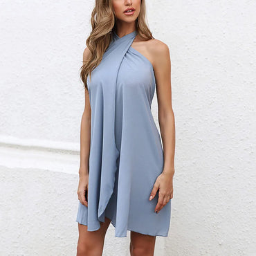 Summer New Sleeveless Lace-up Casual Dress Women Sexy Off the Shoulder Backless Holiday Beachwear Mini Dress