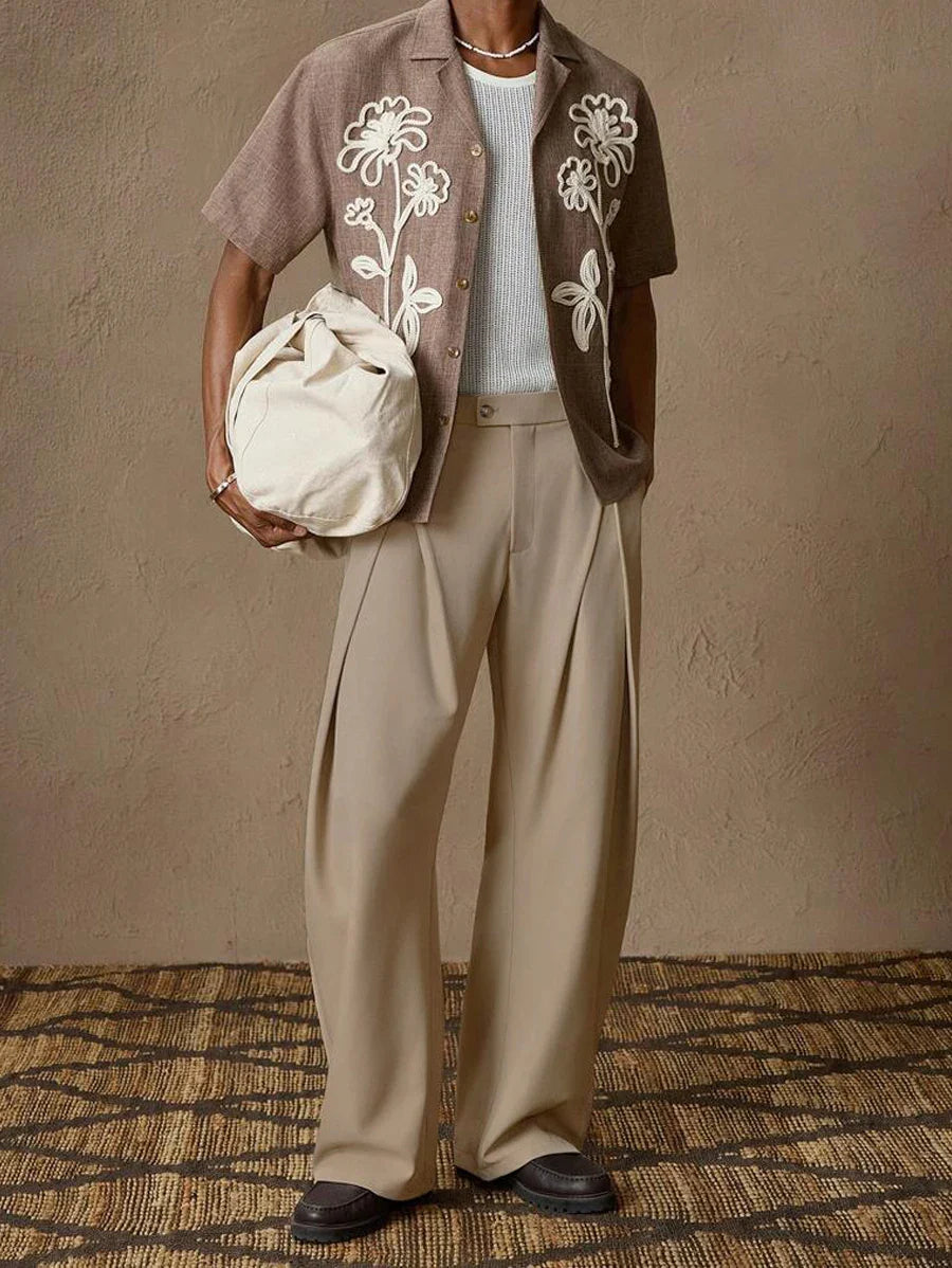 New Back Semi Elastic Waist Pleated Trousers Men Solid Color Italian Light Business Formal Pants
