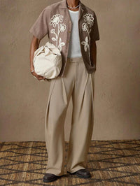 New Back Semi Elastic Waist Pleated Trousers Men Solid Color Italian Light Business Formal Pants