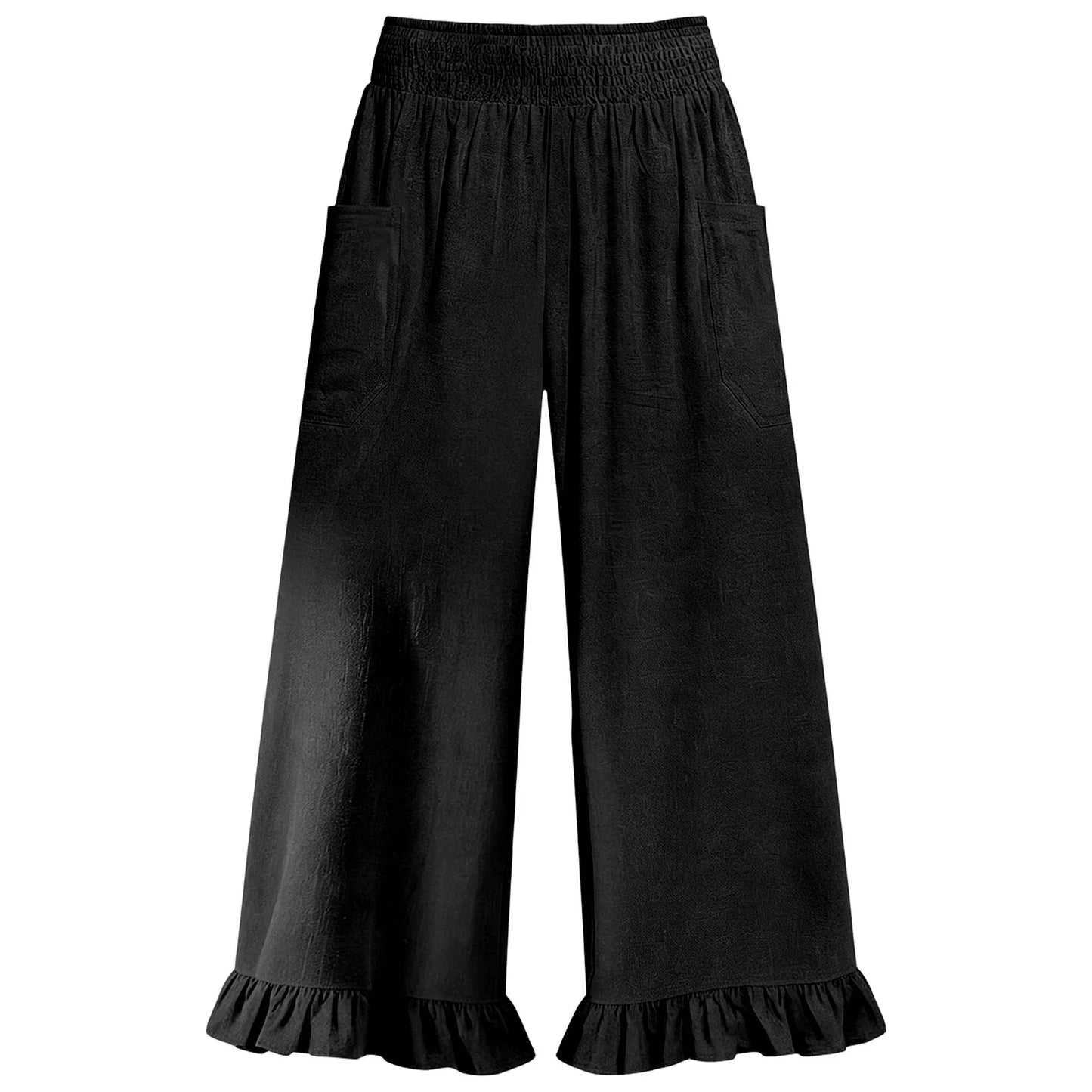 Woman new Wide Leg Linen Pants fashion ruffles High Waist beach party cotton pants Boho Summer Casual Loose Palazzo Pants mujer
