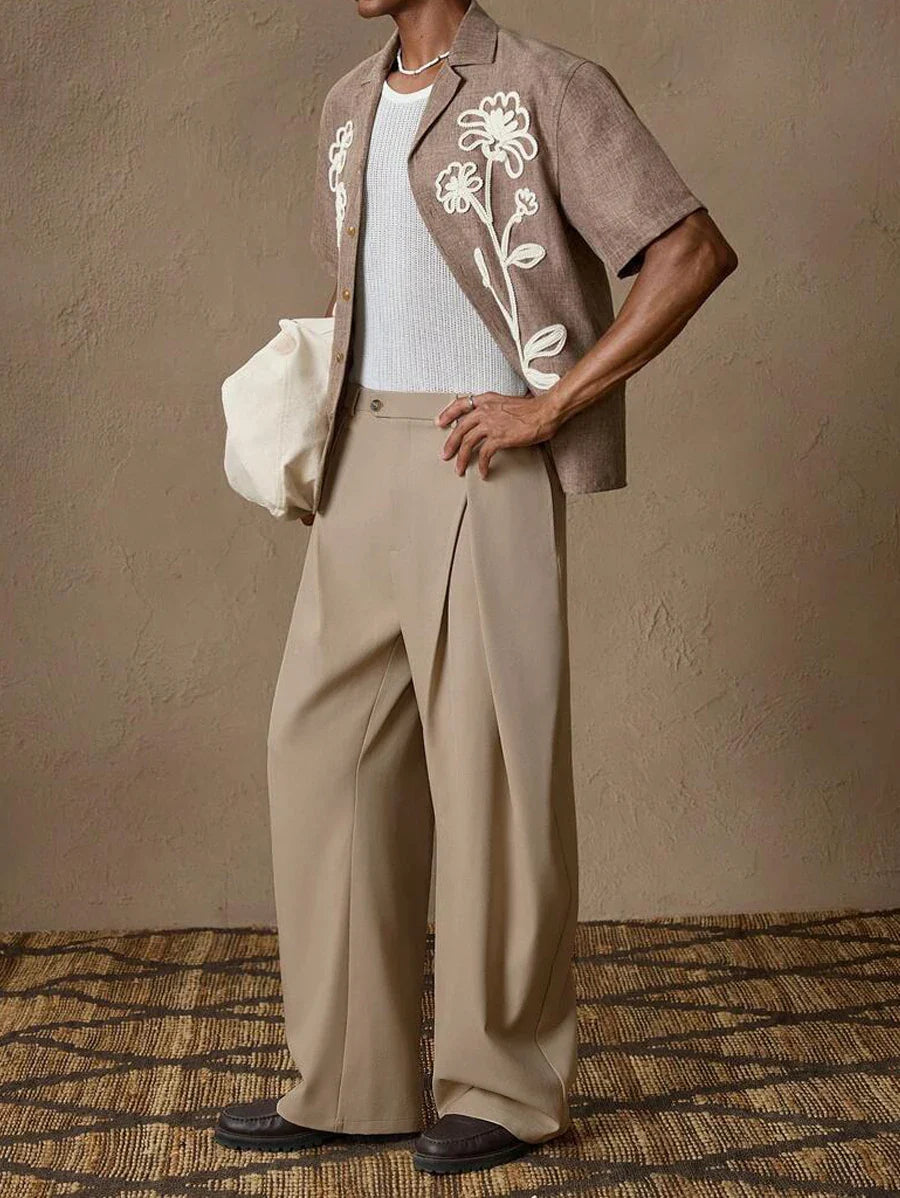 New Back Semi Elastic Waist Pleated Trousers Men Solid Color Italian Light Business Formal Pants