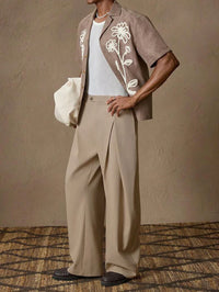 New Back Semi Elastic Waist Pleated Trousers Men Solid Color Italian Light Business Formal Pants