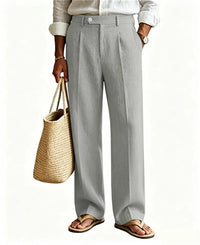 Mens Linen Casual Dress Pants Old Money Pleated Wide Leg Baggy Vintage Relaxed Fit Slacks Work Office Trousers