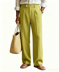 Mens Linen Casual Dress Pants Old Money Pleated Wide Leg Baggy Vintage Relaxed Fit Slacks Work Office Trousers