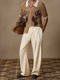 New Back Semi Elastic Waist Pleated Trousers Men Solid Color Italian Light Business Formal Pants