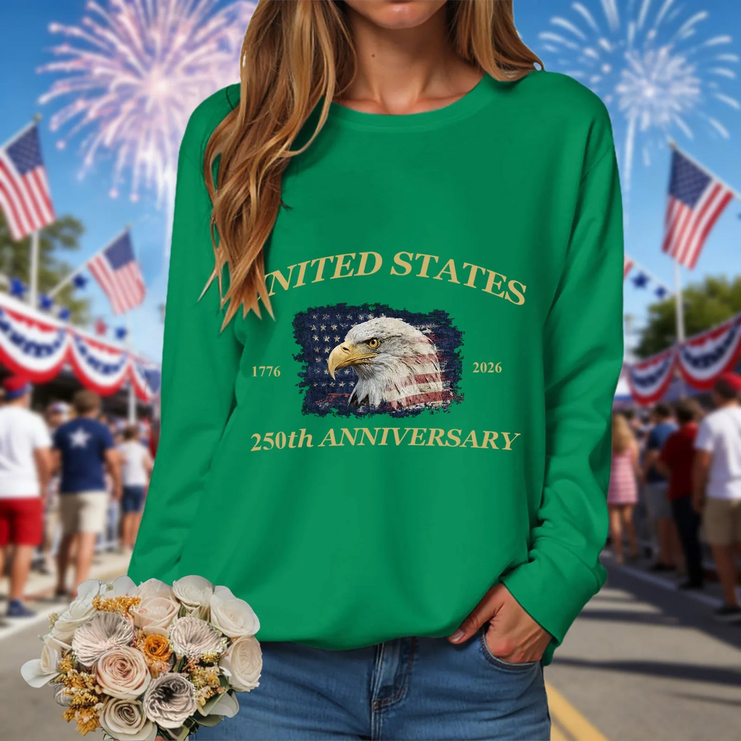 American 250th Anniversary 1776-2026 Eagle Print T-Shirt For Women July 4Th Patriotic 250th Birthday US Flag Long Sleeve Tshirts