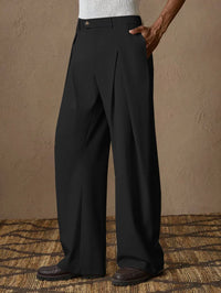 New Back Semi Elastic Waist Pleated Trousers Men Solid Color Italian Light Business Formal Pants