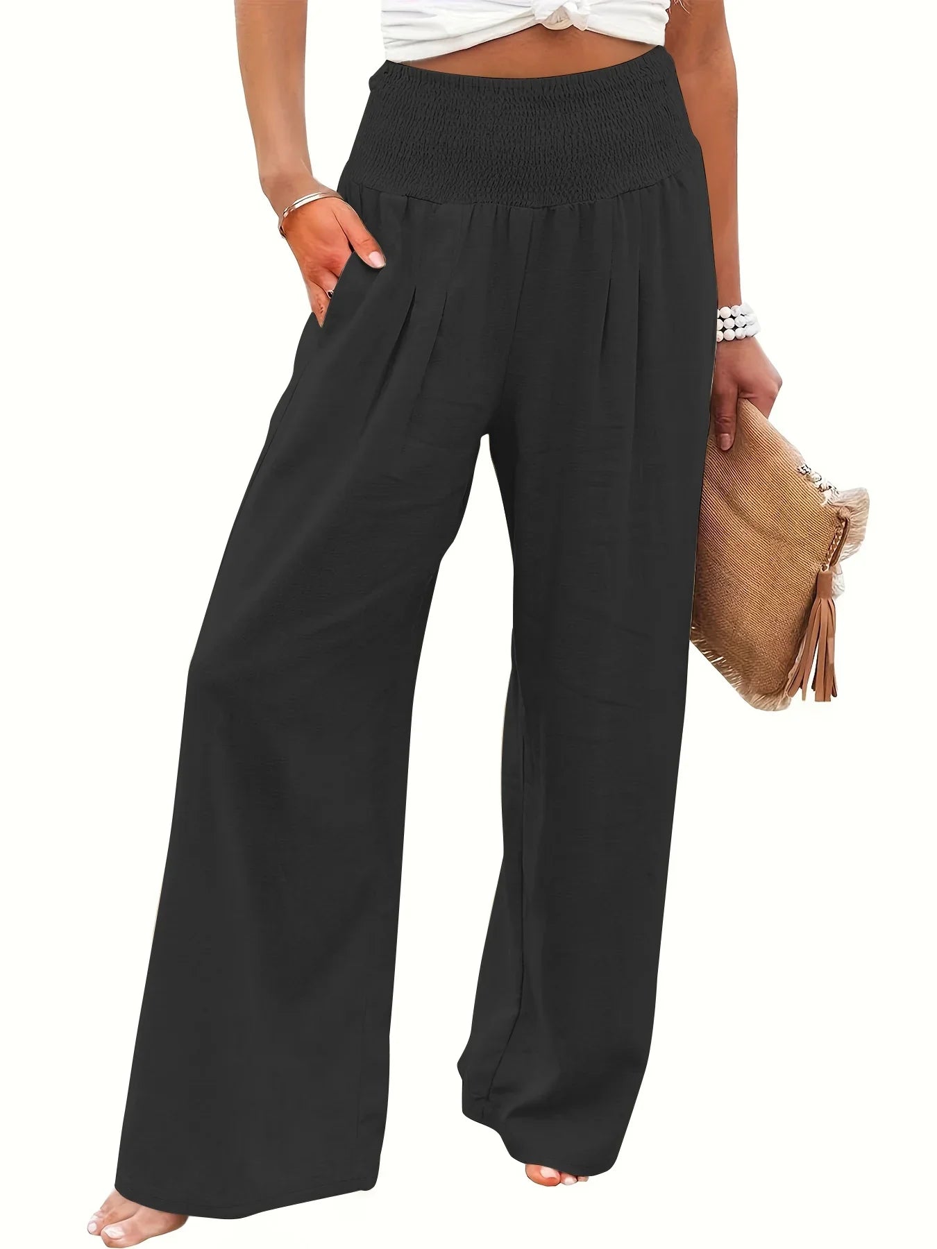 Casual Wide-leg Pants High-waist Cotton and Linen  Bestseller Slimming and Loose Trousers summer