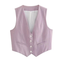 HH Elegant Womens Minimalist Solid Color Suit Vest Fitted Waist V Neck Office Workwear Business Waistcoat Casual Streetwear Tops