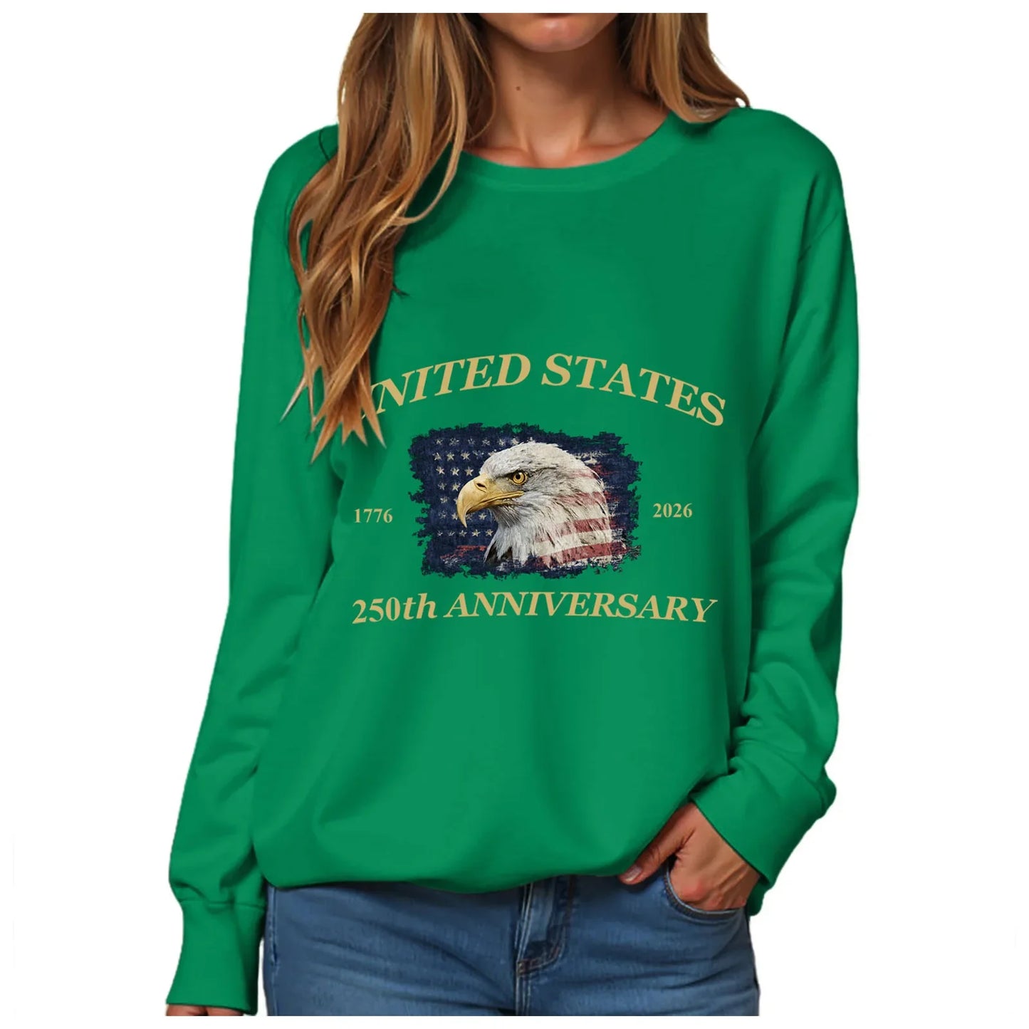American 250th Anniversary 1776-2026 Eagle Print T-Shirt For Women July 4Th Patriotic 250th Birthday US Flag Long Sleeve Tshirts