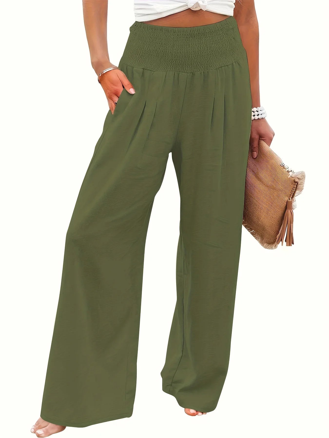 Casual Wide-leg Pants High-waist Cotton and Linen  Bestseller Slimming and Loose Trousers summer