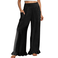 Woman new Wide Leg Linen Pants fashion ruffles High Waist beach party cotton pants Boho Summer Casual Loose Palazzo Pants mujer