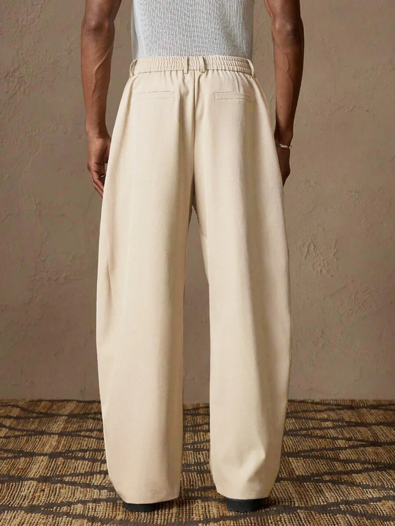 New Back Semi Elastic Waist Pleated Trousers Men Solid Color Italian Light Business Formal Pants