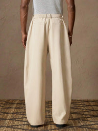 New Back Semi Elastic Waist Pleated Trousers Men Solid Color Italian Light Business Formal Pants