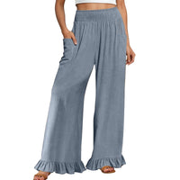Woman new Wide Leg Linen Pants fashion ruffles High Waist beach party cotton pants Boho Summer Casual Loose Palazzo Pants mujer
