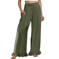 Woman new Wide Leg Linen Pants fashion ruffles High Waist beach party cotton pants Boho Summer Casual Loose Palazzo Pants mujer