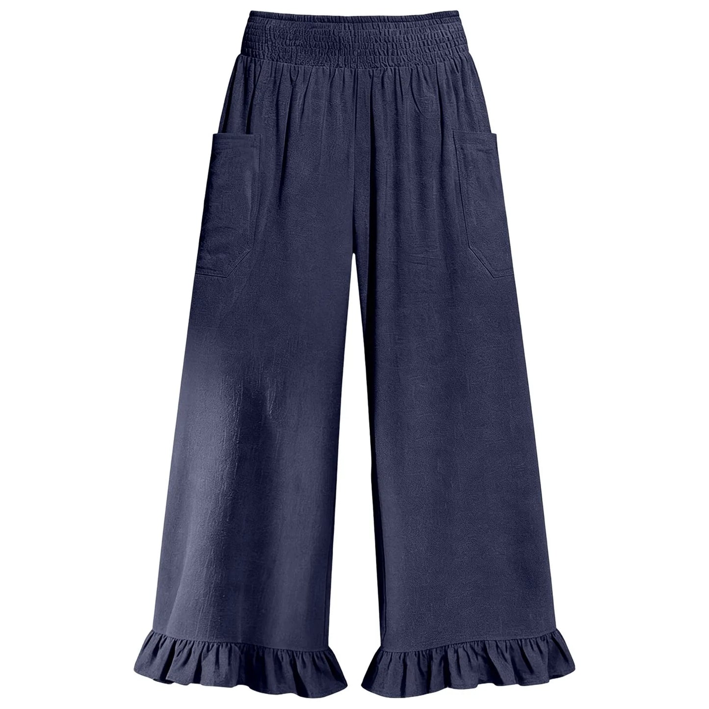 Woman new Wide Leg Linen Pants fashion ruffles High Waist beach party cotton pants Boho Summer Casual Loose Palazzo Pants mujer