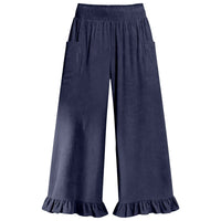 Woman new Wide Leg Linen Pants fashion ruffles High Waist beach party cotton pants Boho Summer Casual Loose Palazzo Pants mujer
