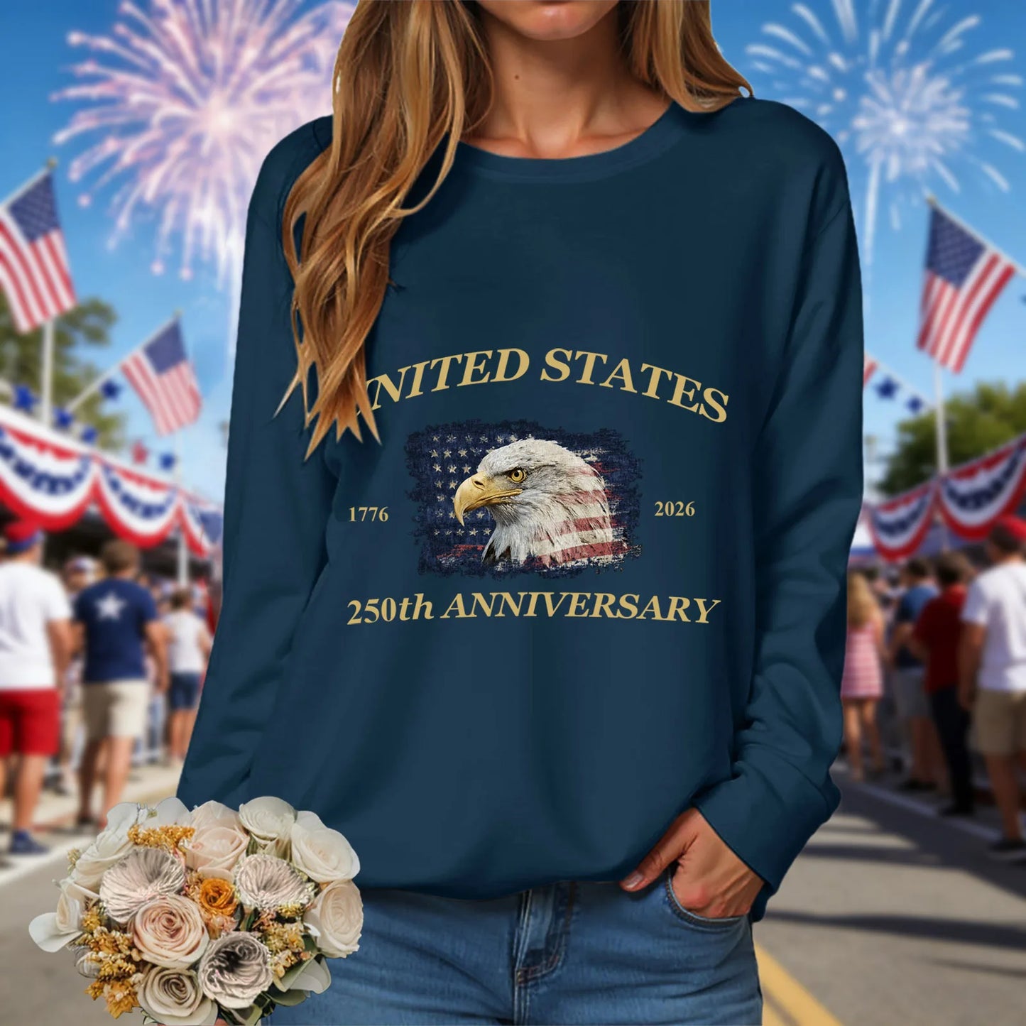 American 250th Anniversary 1776-2026 Eagle Print T-Shirt For Women July 4Th Patriotic 250th Birthday US Flag Long Sleeve Tshirts