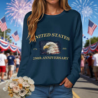 American 250th Anniversary 1776-2026 Eagle Print T-Shirt For Women July 4Th Patriotic 250th Birthday US Flag Long Sleeve Tshirts