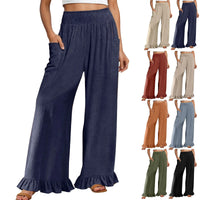 Woman new Wide Leg Linen Pants fashion ruffles High Waist beach party cotton pants Boho Summer Casual Loose Palazzo Pants mujer
