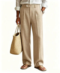 Mens Linen Casual Dress Pants Old Money Pleated Wide Leg Baggy Vintage Relaxed Fit Slacks Work Office Trousers