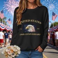 American 250th Anniversary 1776-2026 Eagle Print T-Shirt For Women July 4Th Patriotic 250th Birthday US Flag Long Sleeve Tshirts