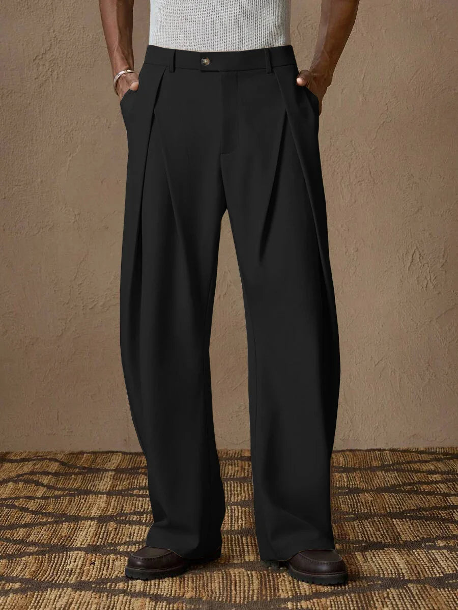 New Back Semi Elastic Waist Pleated Trousers Men Solid Color Italian Light Business Formal Pants