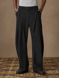 New Back Semi Elastic Waist Pleated Trousers Men Solid Color Italian Light Business Formal Pants