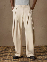 New Back Semi Elastic Waist Pleated Trousers Men Solid Color Italian Light Business Formal Pants