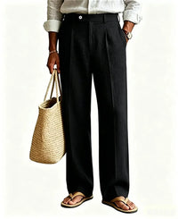 Mens Linen Casual Dress Pants Old Money Pleated Wide Leg Baggy Vintage Relaxed Fit Slacks Work Office Trousers
