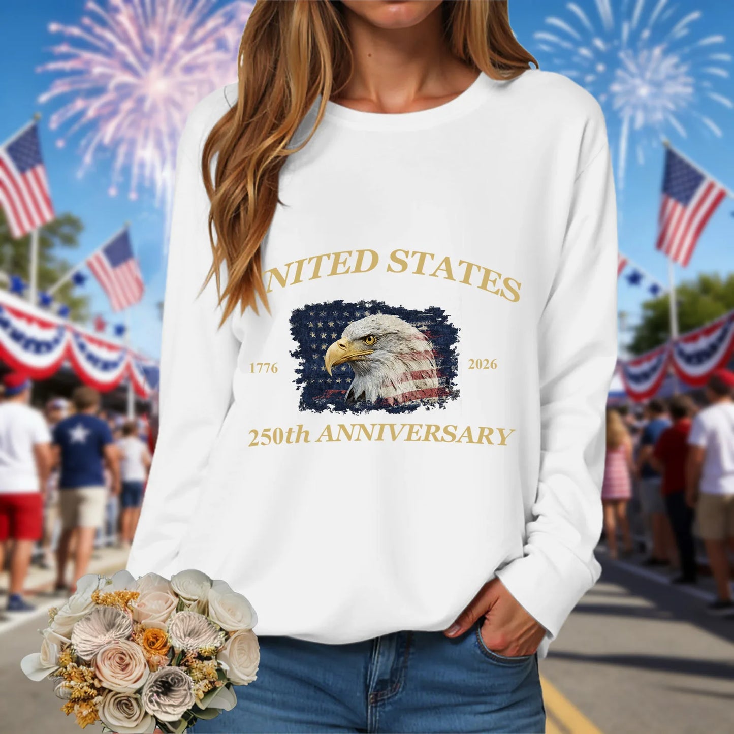 American 250th Anniversary 1776-2026 Eagle Print T-Shirt For Women July 4Th Patriotic 250th Birthday US Flag Long Sleeve Tshirts